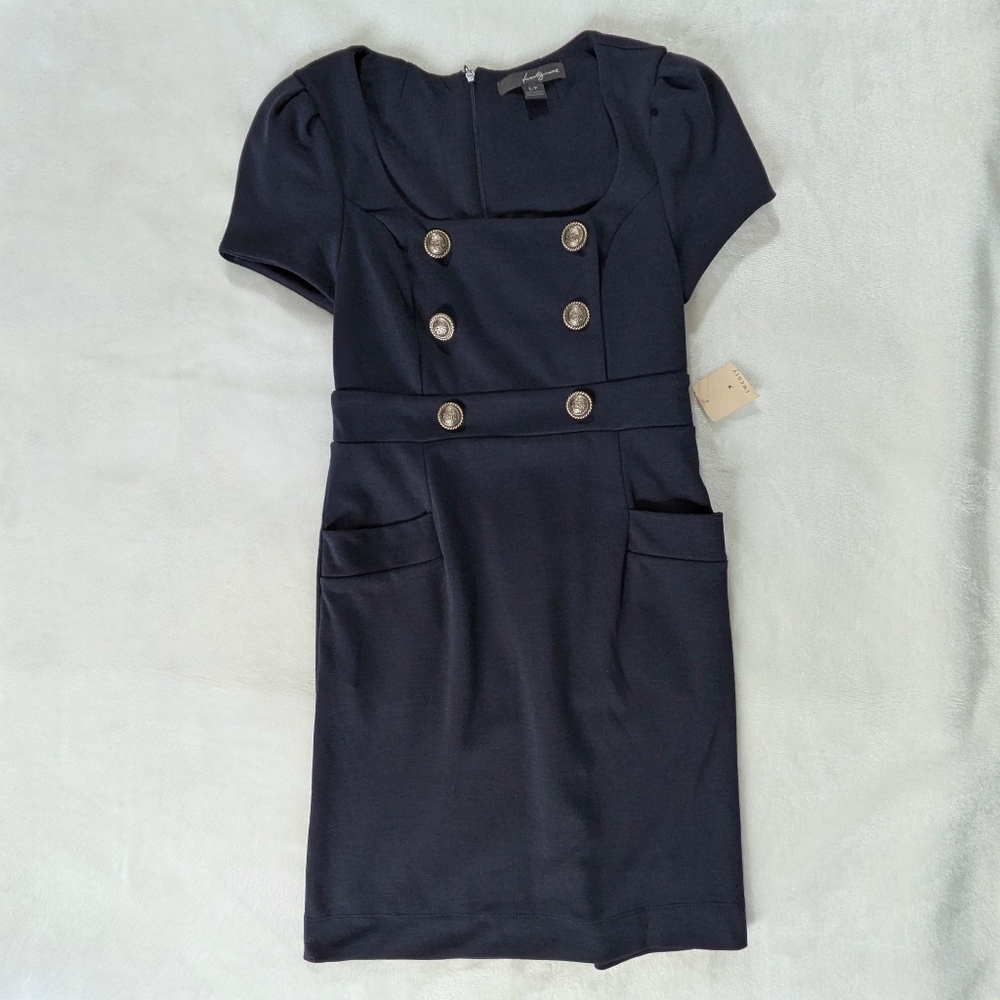 Navy Blue Cap Sleeve Nautical Dress With Pockets Size Small